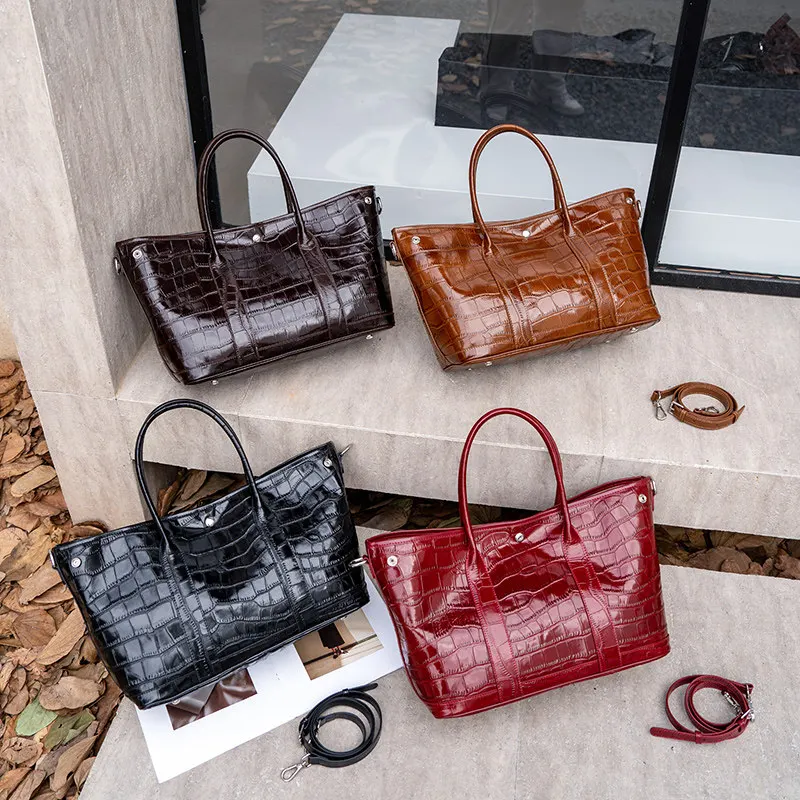 Bolso de mano Aidrani para mujer con estampado de piel de cocodrilo, bolso de cuero de vaca genuino con asa superior, bolso de diseño para llevar al hombro, ideal para el trabajo, la oficina, fiestas y el uso diario.
