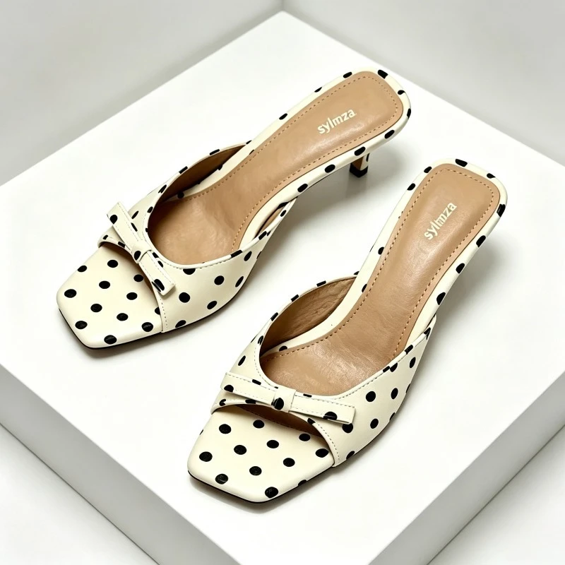 

Sweet Butterfly Detail High Heels Women Fashion Square-toe Open Toe Kitten Sandals for Ladies Elegant Polka-Dot Designer Shoes