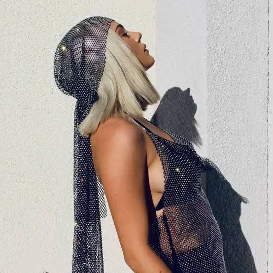 Elastic Rhinestone Pirate Bandana Long Tail Head Scarf Music Performance Headwear for Women Western Style Accessory