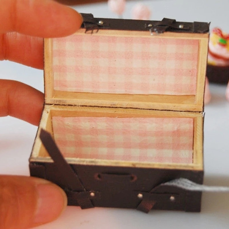 1/12 Dollhouse Miniature Vintage skórzana drewniana walizka Mini bagażnik