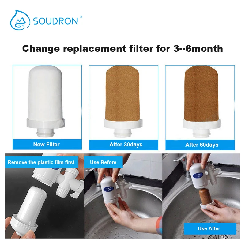 Filtro de água da torneira lavável substituição torneira da cozinha filtro purificador de água de longa duração