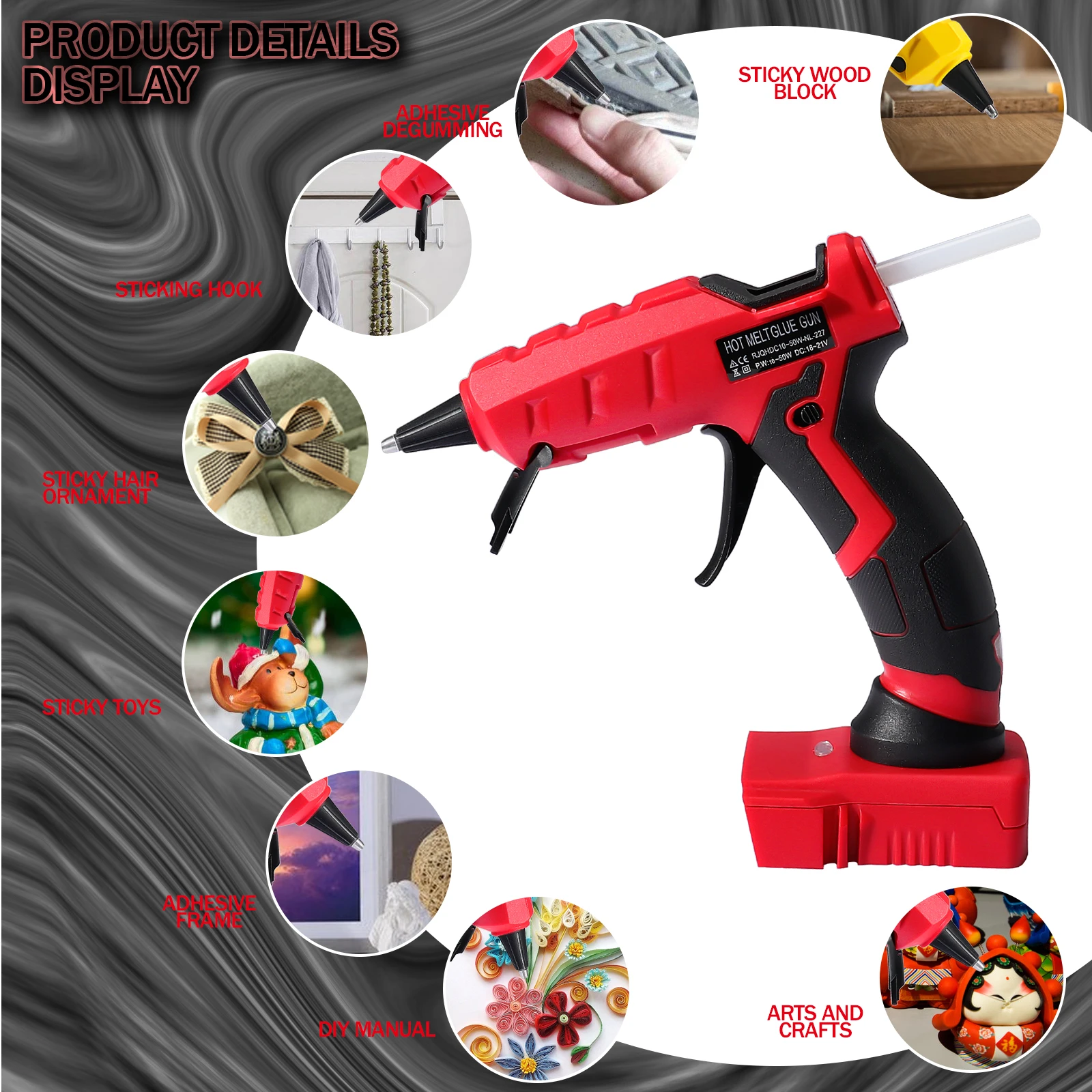Imagem -03 - Cordless Hot Melt Pistola de Cola 50w mm Sticks para Milwaukee 18v Li-ion Bateria Ferramenta de Reparação Elétrica sem Bateria
