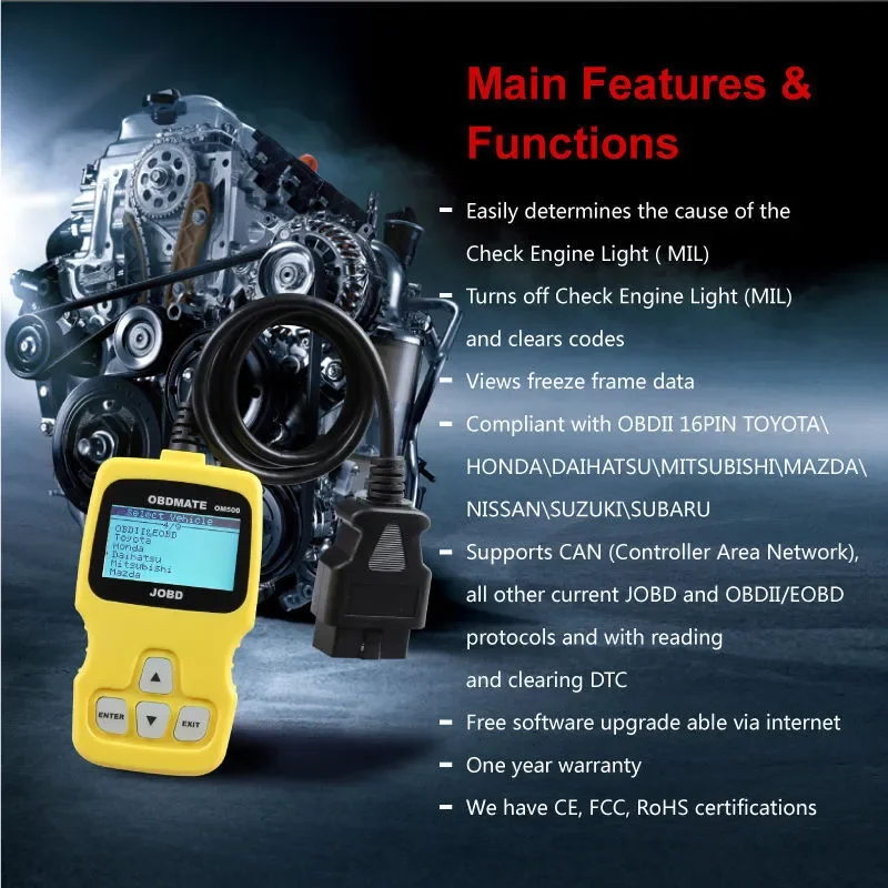 AUTOPHIX OM500 JOBD OBD2 Scanner 12V Car Code Reader OBD2 Diagnostic Tool Engine Check for Toyota/Honda/Nissan/Suzuki