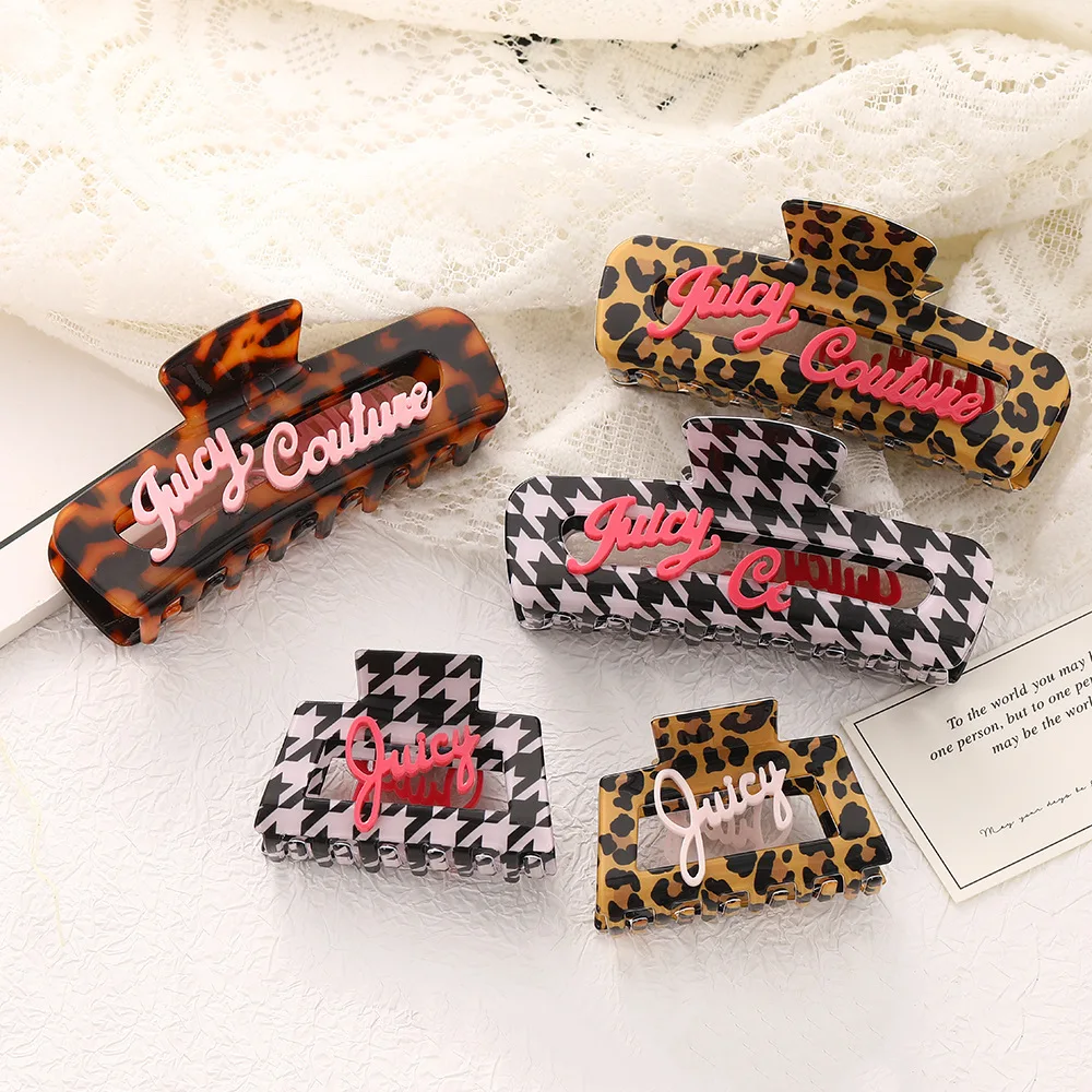 

НОВЫЙ креативный полый дизайн с буквами, коготь для волос с леопардовым принтом, большой размер, пластиковые заколки для волос, аксессуары для волос для женщин