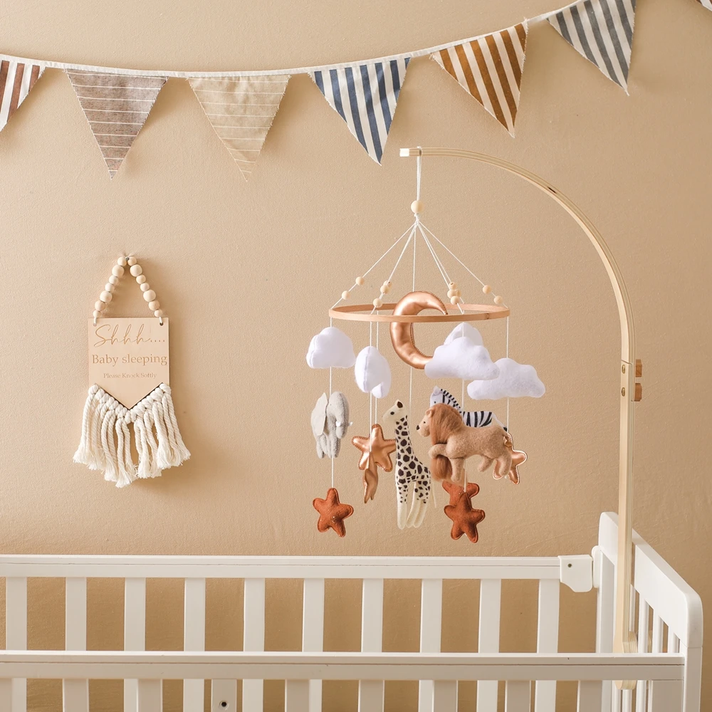 Chocalho de brinquedo para bebês de 0 a 12 meses, sino de cama para recém-nascidos, caixa de música móvel de madeira, sino pendurado, suporte de brinquedo, berço infantil, presente