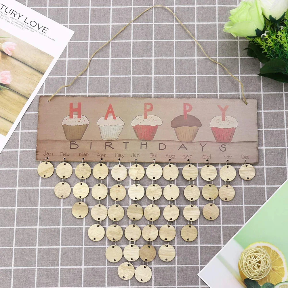 DIY Wall Calendar Birthday Printed Reminder Wooden Board with Tags Special Dates Reminder Home HANGing Decoration