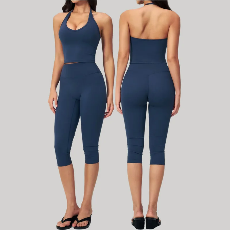 

Women Tracksuit 2PCS Sports Sets Sporty Vest Fitness Outfits Yoga Set Workout Clothes Capri Pants Gym Suit Women Activewear