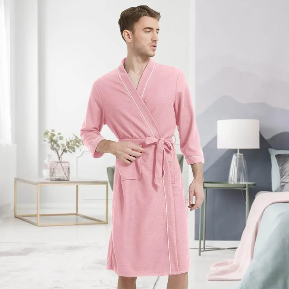 

Men Spring Autumn Bathrobe Three-quarters Sleeve Sleepwear Robe Nightgown Knee-length Gown Home Hotel Pajamas for Couples