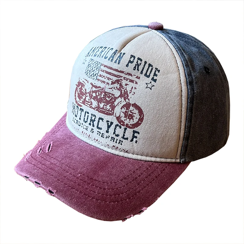 Hat Female Retro Washed Ripped Letter-Printing Peaked Cap Tide Male All-Season Sunshield Baseball Cap