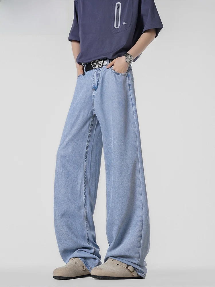 Wassup سعيد الحرير الجليد الأمريكية الرجعية الرجال الجينز الصيف رقيقة مستقيم فضفاض عارضة السراويل الطويلة واسعة الساق عالية الخصر الشباب Faion #2