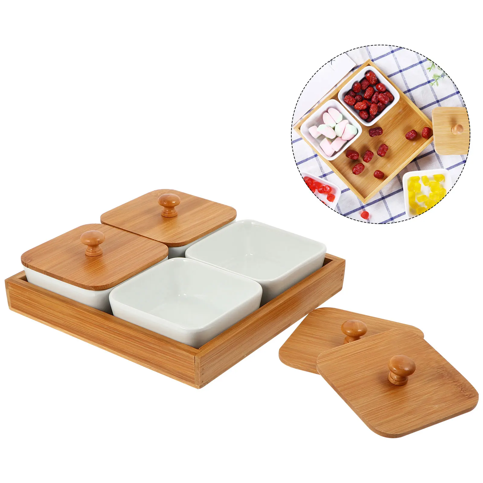 

1 set Ceramic Serving Bowls Condiment Dishes White Heat Resistant Dessert Salad Containers Japanese Style Household for Candies