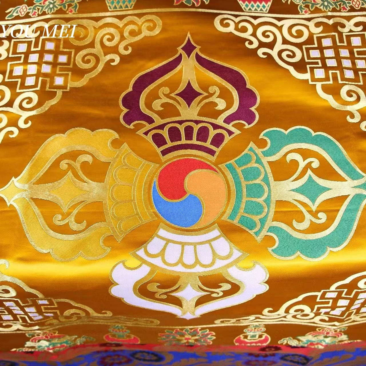 Tibetan Altar Ritual Cloth,Embroidery Ten Sutra Vajra Table Cloth Woven Satin Flower Pattern,Thickened Buddha's Throne Cushion