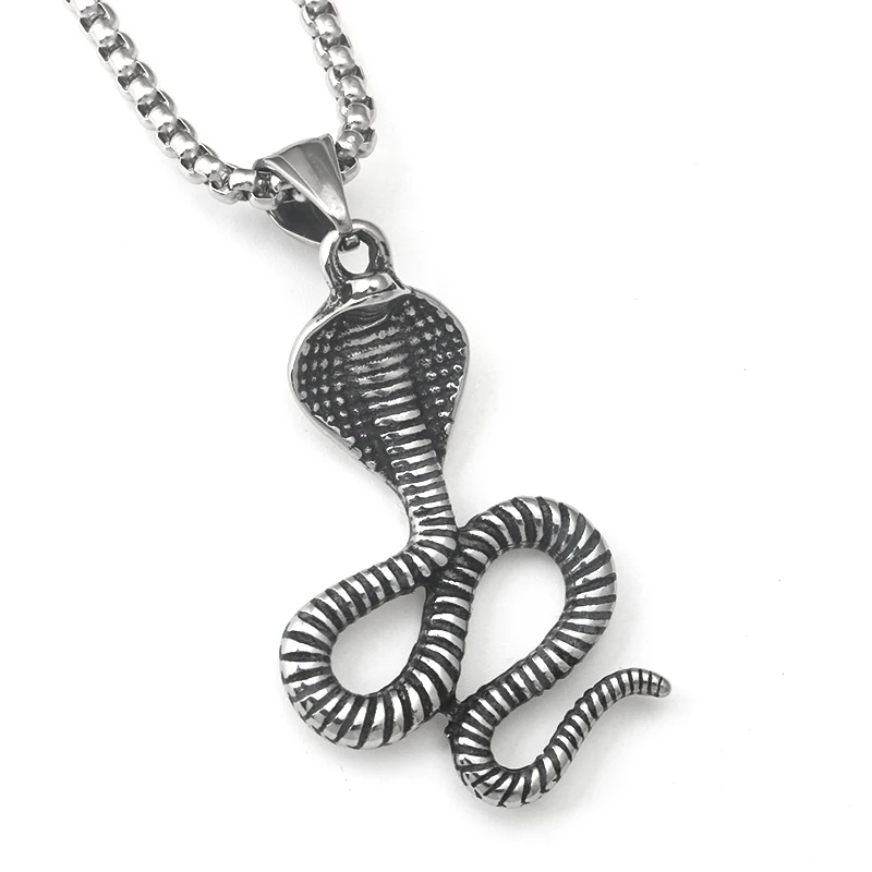 Stainless steel hip hop Rock retro personality punk creative Zodiac animal Cobra pendant necklace