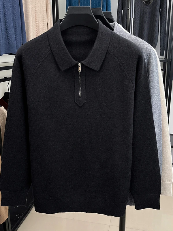 

Thiened Woolen Knitted Zipper f-High Collar Dad Sle Sweater Men's Faion Urban Casual Long Sve Warm Winter Sweater