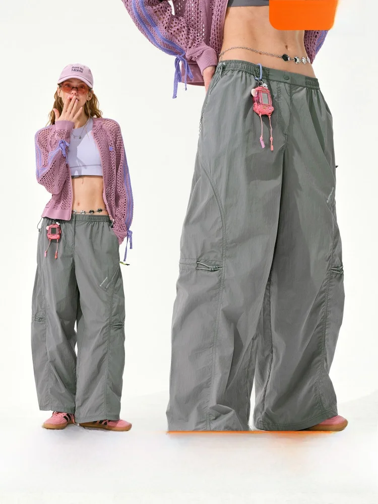 

Monterest Low Waist Adjustable Loose Casual Sports Pants Pure Color Trousers Straight Leg Youth Nylon Fiber 2025 Autumn Style