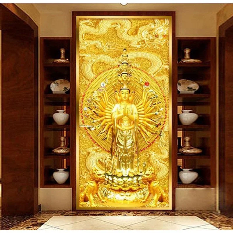 DIY full Diamond Embroidery,Round Diamond Entrance romantic Avalokitesvara Living room decoration rhinestone Diamond painting