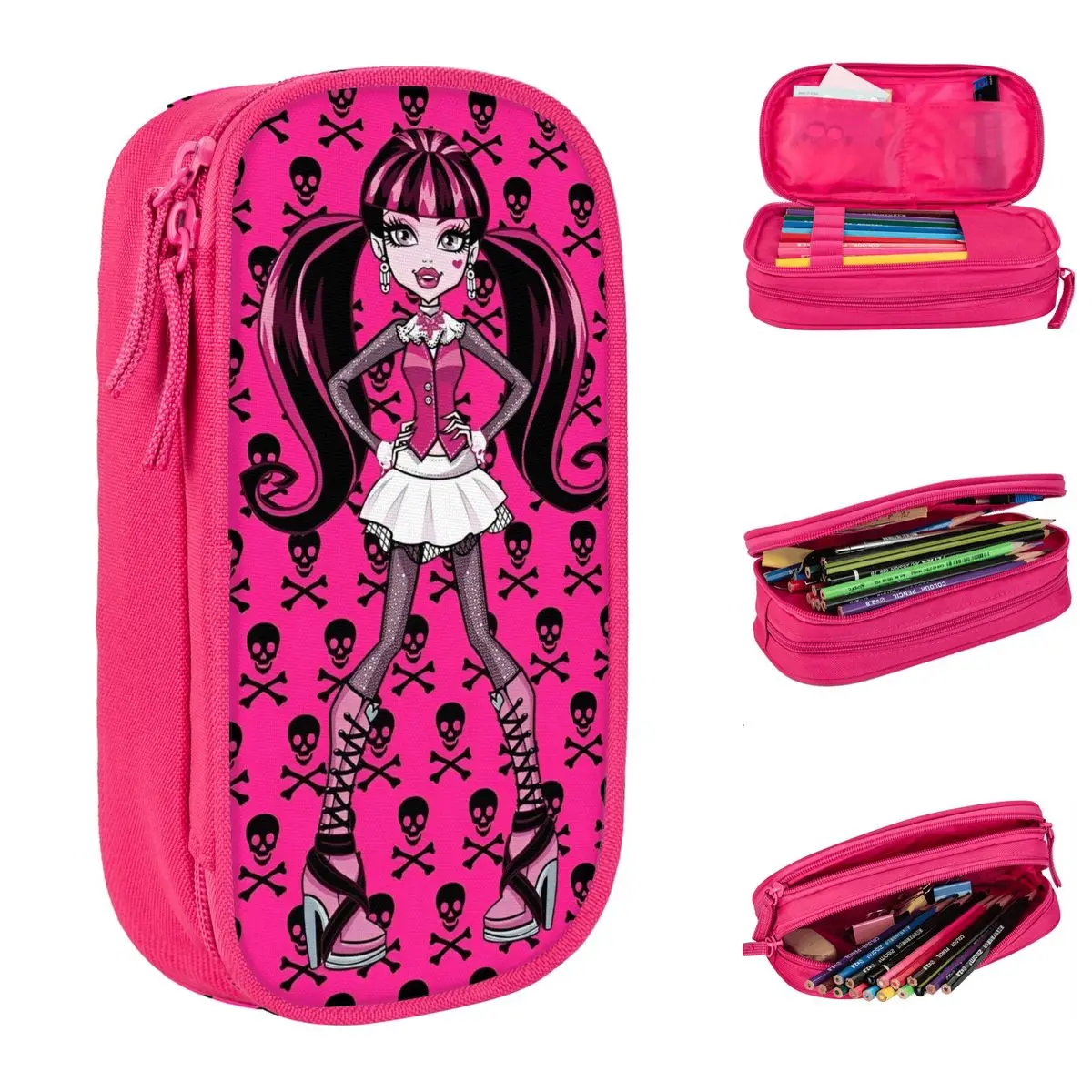 Monster High Anime Cartoon Pencil Cases Pencilcases Pen Box for Student Large Storage Bags School Supplies Gifts Stationery