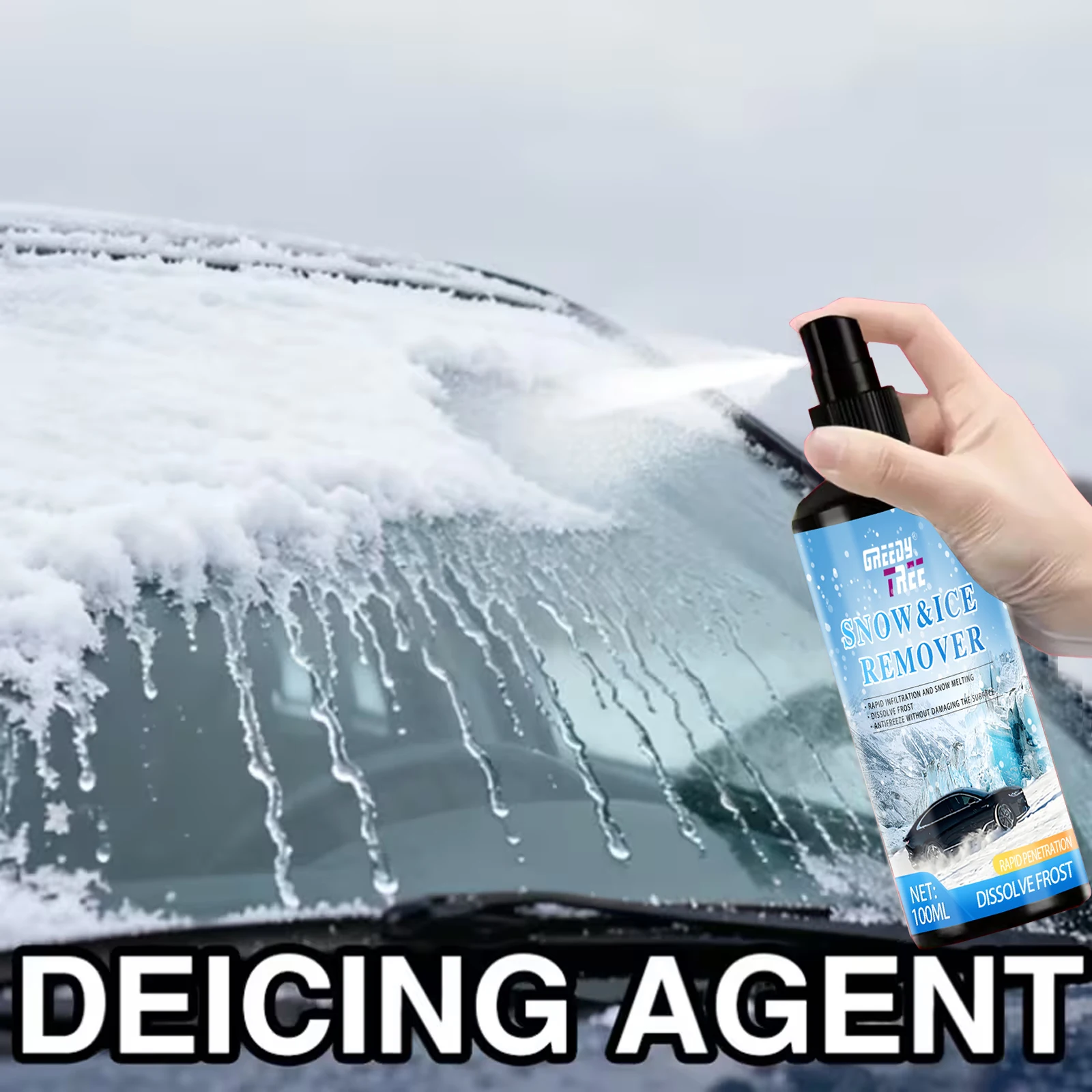 Small Capacity Ice Melting Agent - Fast-Acting Instant Ice & Frost Remover, Compact & Portable Winter Windshield De-Icer for Car