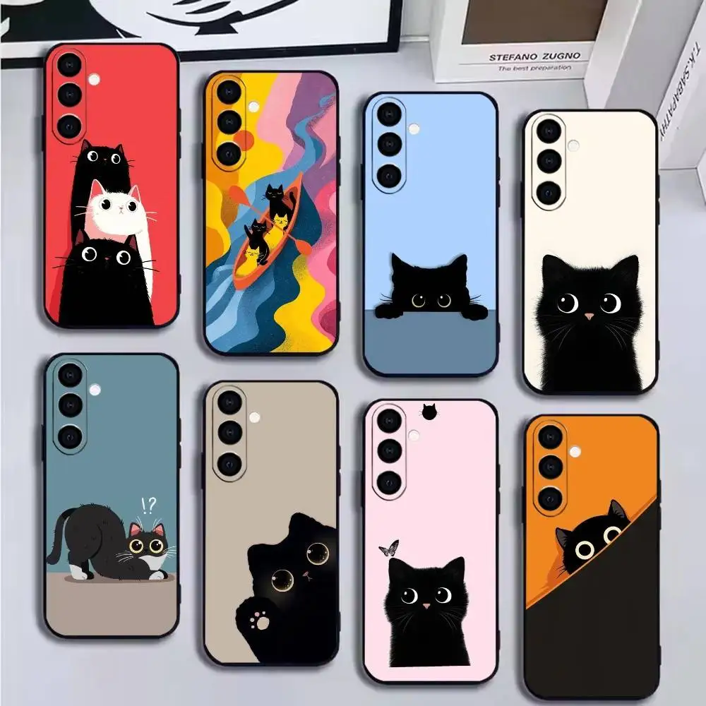 

cute black cat Phone Case For Samsung Galaxy A20,21s,22,31,32,52,53,72,73,80,91 Soft Black Shell