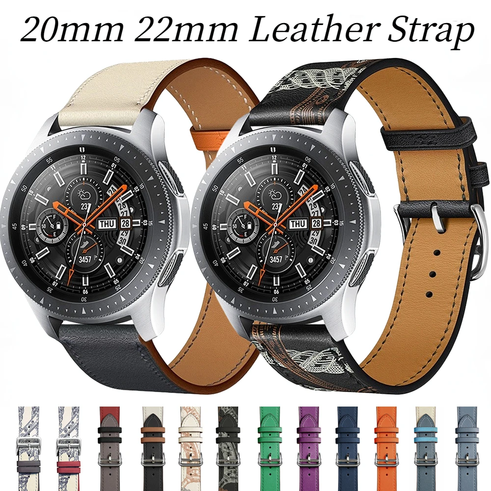 20mm 22mm Leather Strap for Samsung Galaxy 3/4/5/Active 2 Huawei Watch GT 2/3 Pro Correa High Quality Wristband for Amazfit GTR