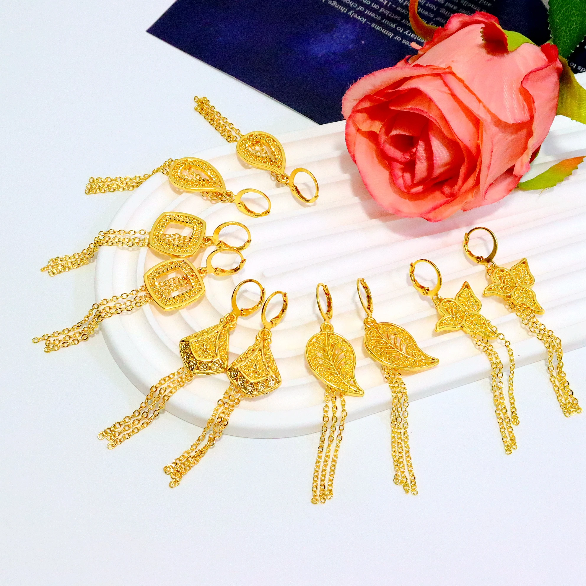 24K Gold Plated Dubai-Inspired Tassel Earrings for Women