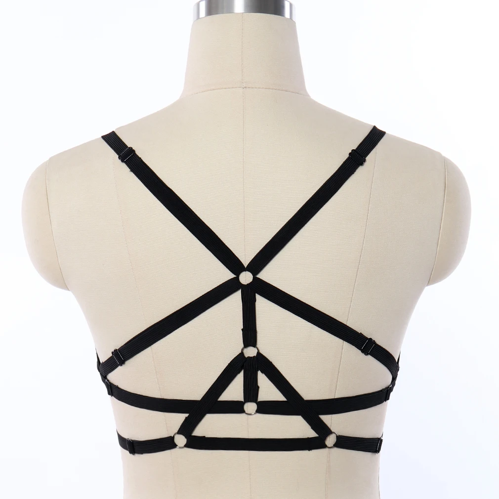 Cross Women Black Elastic Bondage Adjustable Strap Bondage Lingerie Body Harness Fashion Sexy Crop Top Harness Bra