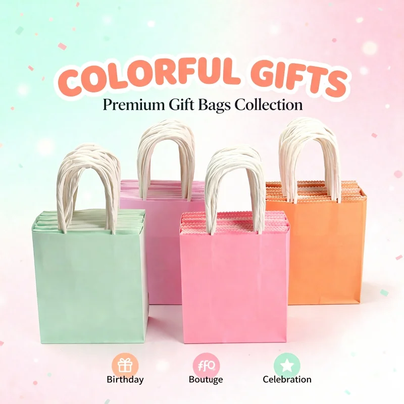 Macaron Soft Pastel Kraft Paper Bags with Handles - Bulk Mul