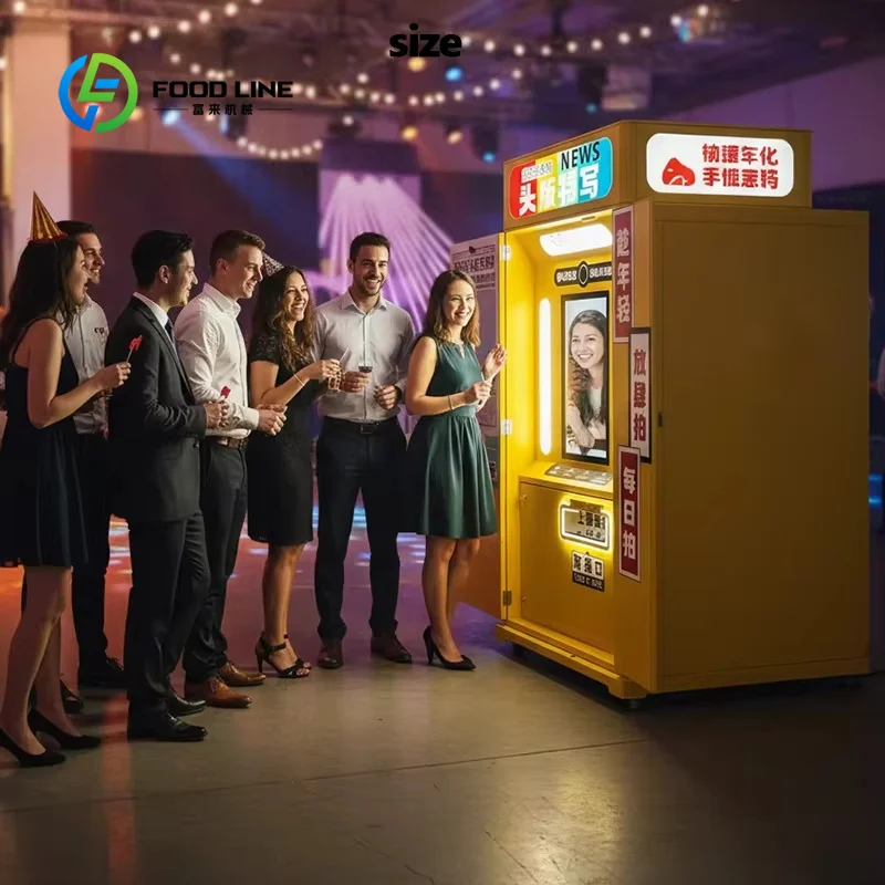 Customized retro newspaper photo booth kiosk self service instant print vending type for new event business startup operators