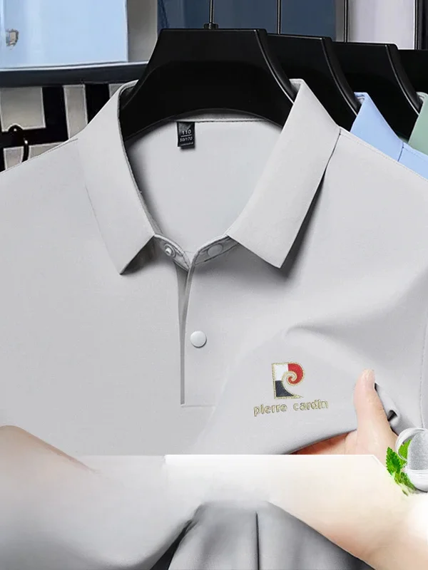 

Pierre Cardin Luxury Men's Summer Ice Sensation Breathable Silk ort Sve irt Busin Casual Mid-aged Leisure T-irt