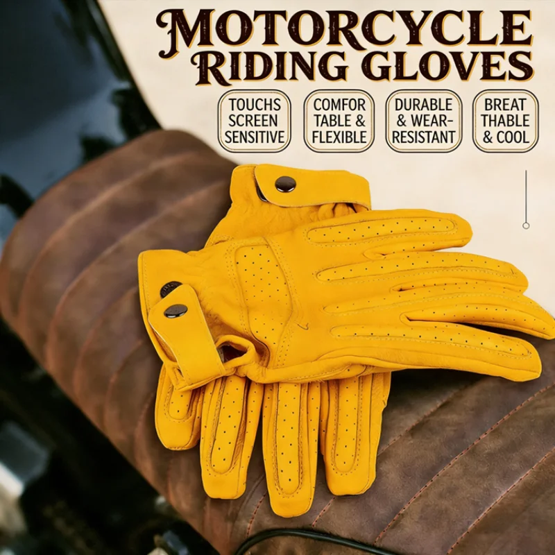 

Leather Motorcycle Gloves Outdoor Off-Road Car Motorcycle Anti-Slip Wear-Resistant Full Finger Gloves Touchscreen Function