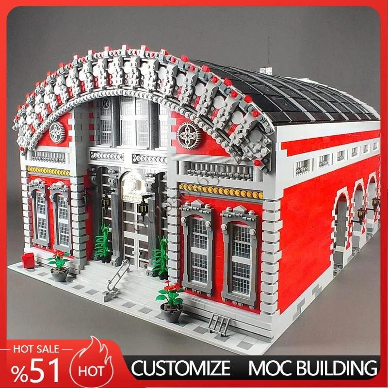 

7432 PCS MOC City Street Scene Luxury Large Railway Station Model DIY Building Block Education Assembly Kids Toys Surprise Gifts