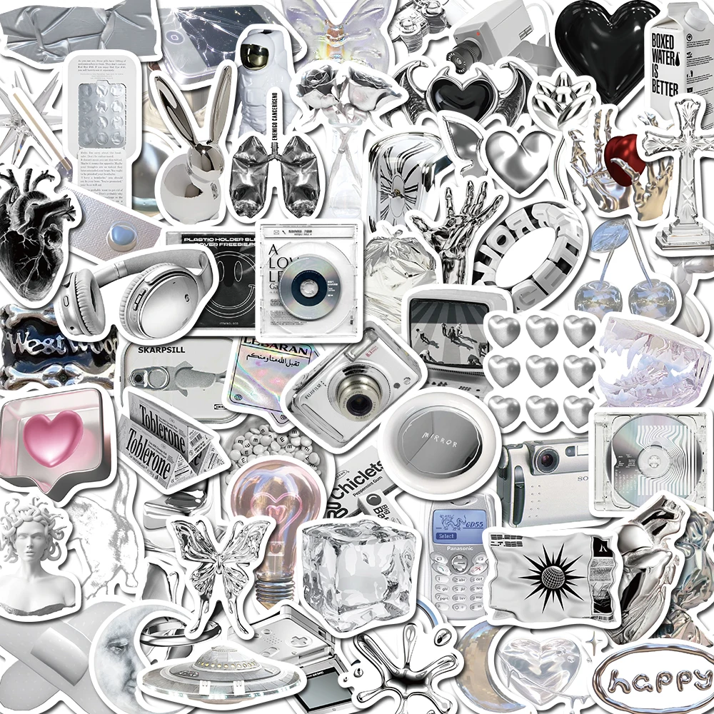 66PCS Silver Ins Style Stickers Reflex Vintage For DIY Toys Notebook Luggage Motorcycle Laptop Refrigerator Decals Graffiti