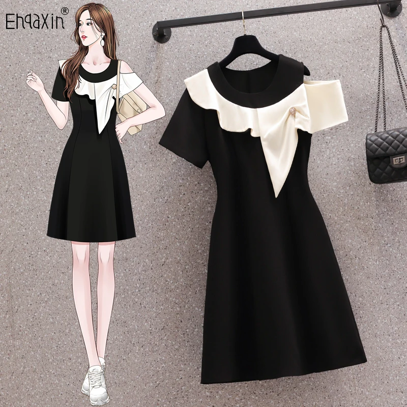 

EHQAXIN 2023 Summer New Women's Dress Fashion Simple Korean Temperament Irregular Ruffled Short Sleeve Dresses For Ladies M-4XL