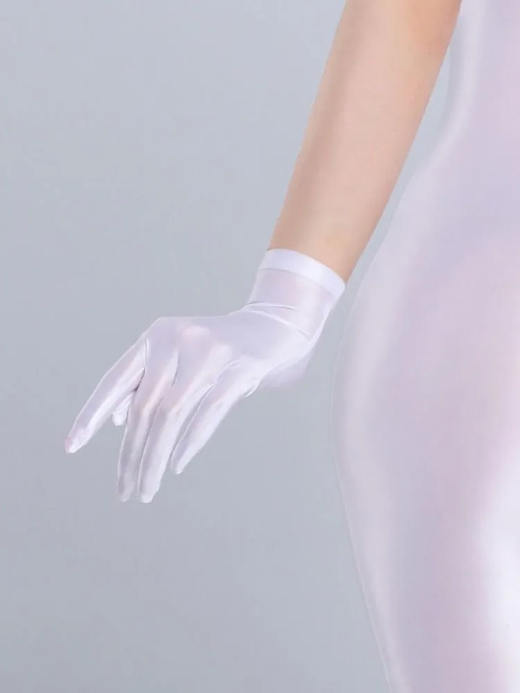 Solid Thin Oil Glossy Connected Finger Gloves Cosplay Sexy Gloves Shiny Role-playing Dress Gloves Jewelry Display Short Gloves
