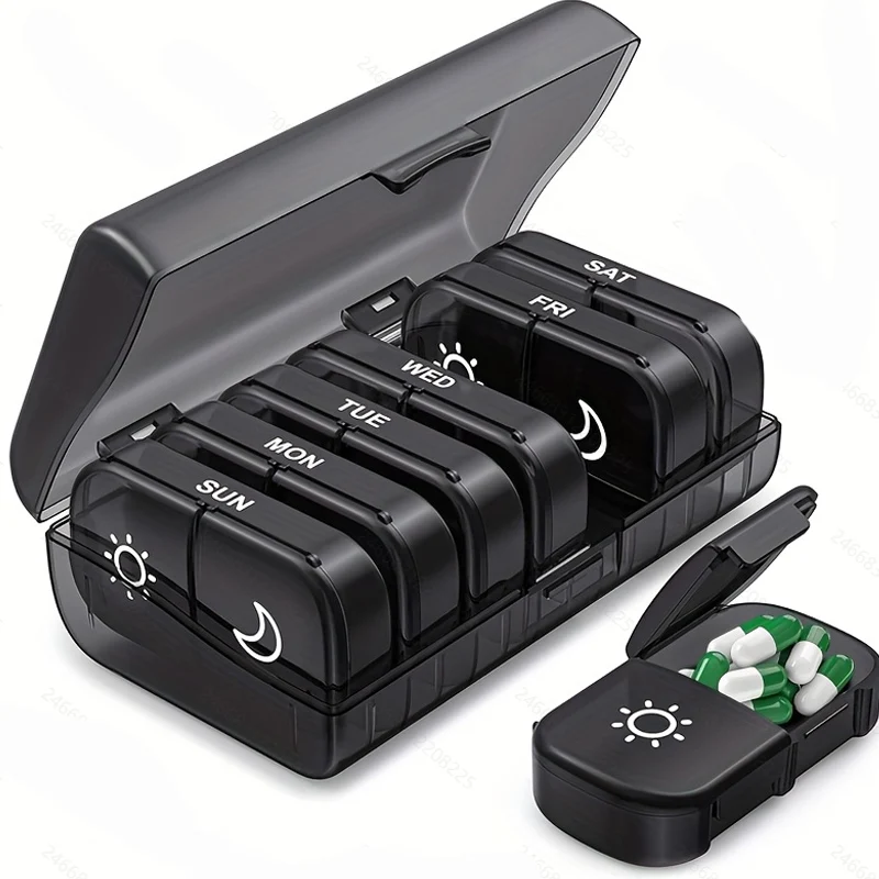 Large-capacity Medicine Storage Box with 14 Independent Compartments Helping You Arrange All Your Morning and Evening Med