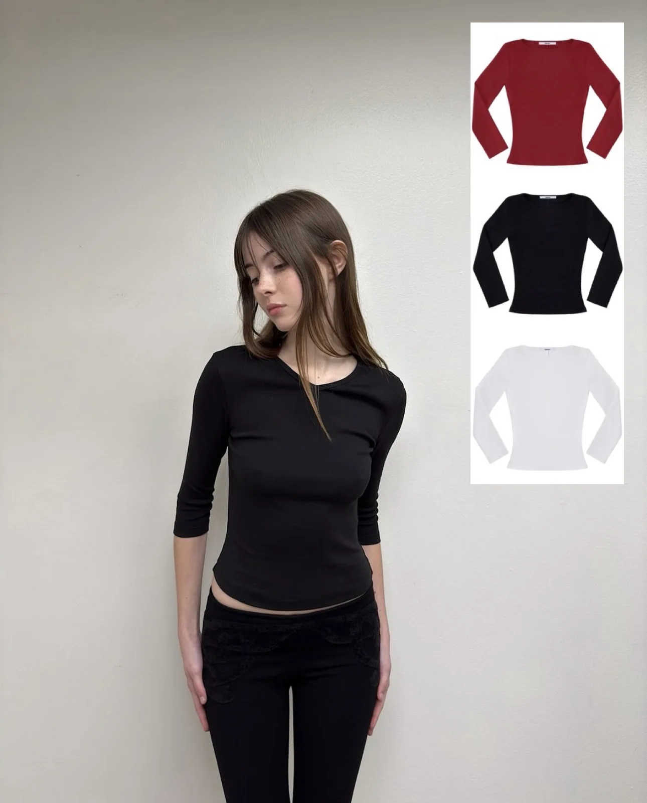 

Tank cherry red long-sleeved T-shirt tight multi-color high-elasticity base layer cleanfit top