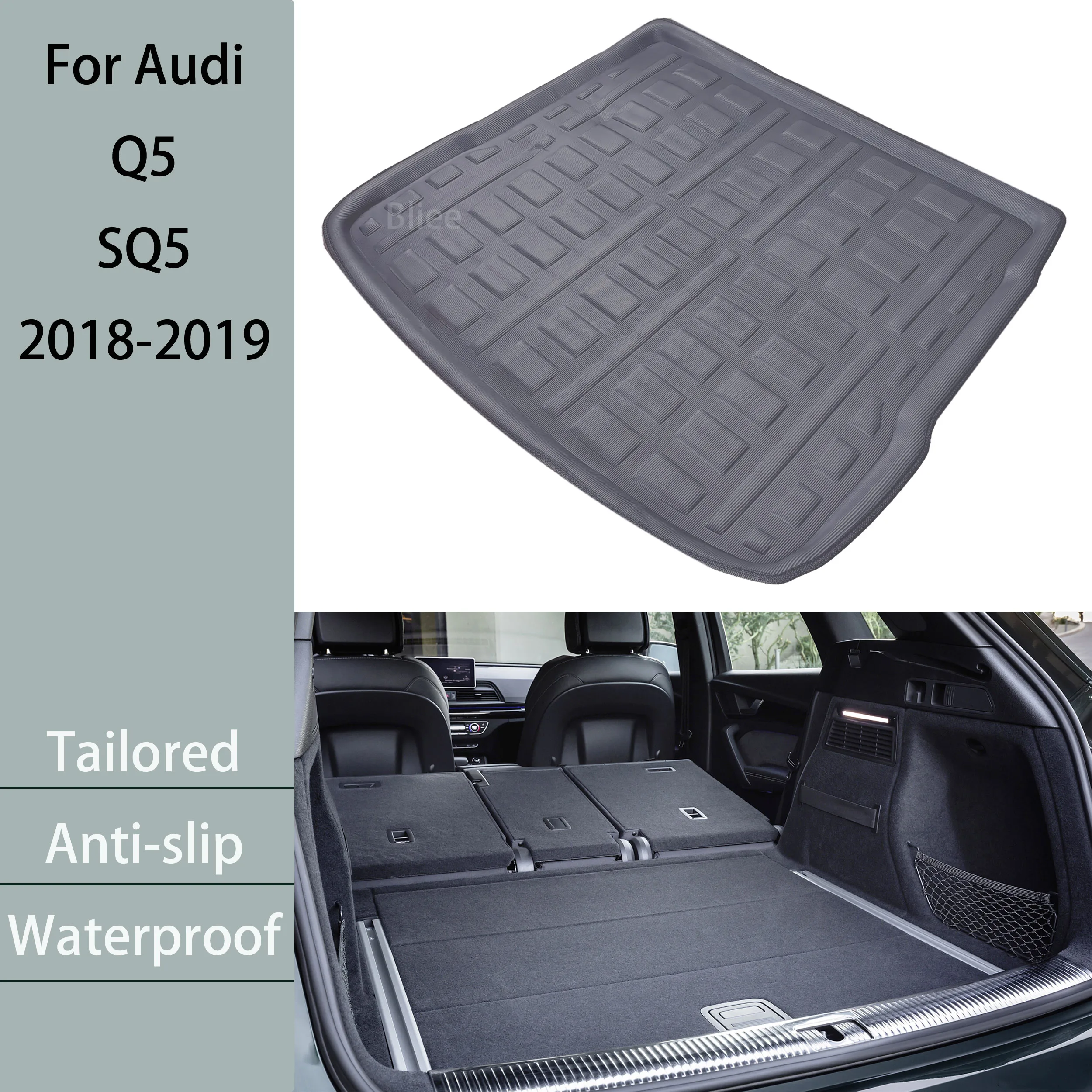 For Audi Q5 SQ5 2018 2019 FY MK2 80A S-Line Sportback Car Rear Trunk Mat Tailored Cargo Liner Boot Floor Tray Carpet Protector 