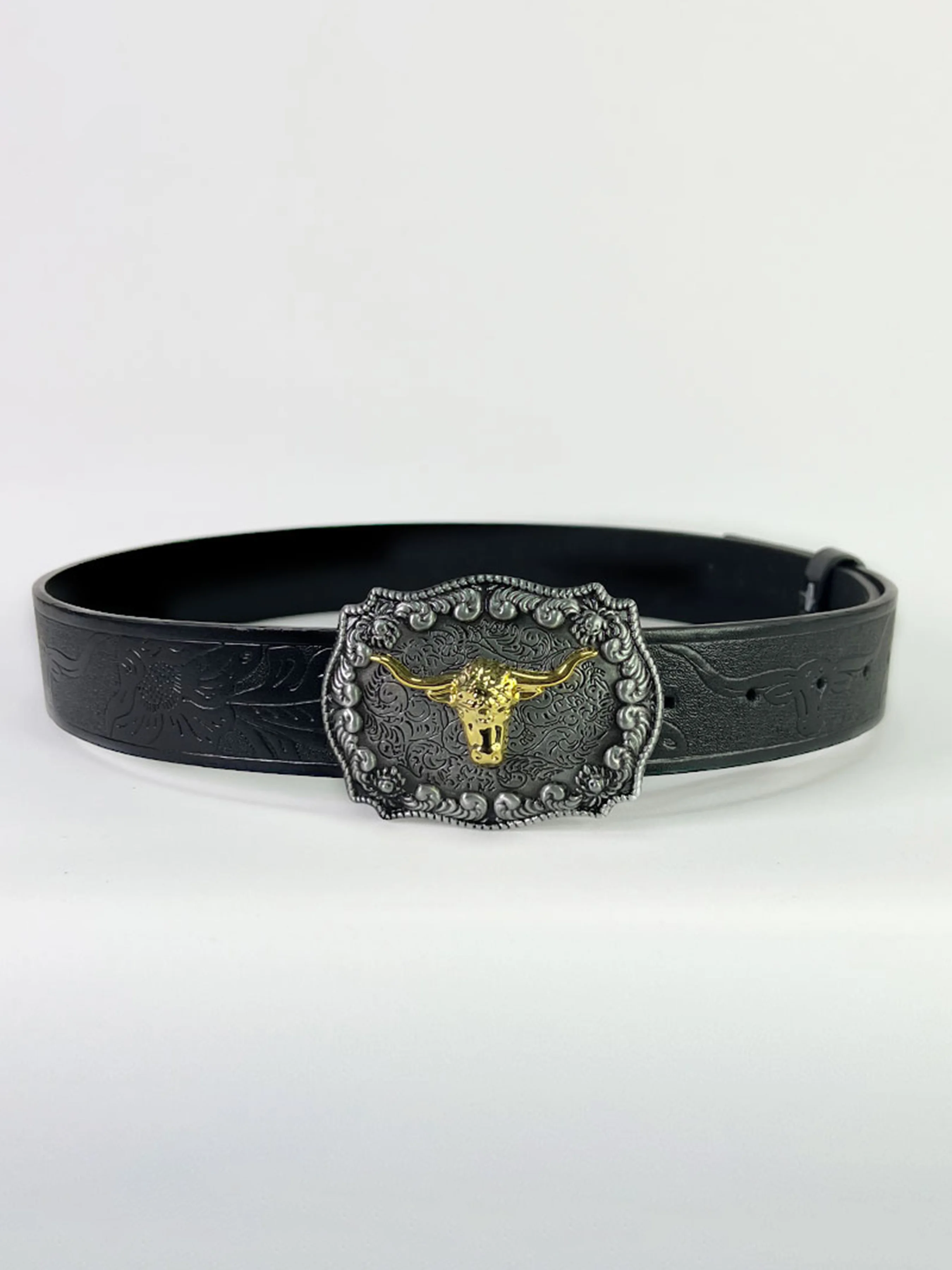 حزام جلد عالي الجودة 3.8 سنتيمتر للرجال حزام جينز أنيق مع مشبك معدني على شكل رأس الثور العتيق للرجال #3