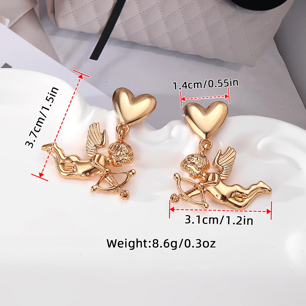 A Pair of Fashionable and Creative Cupid Hand-Held Heart Bow and Arrow Earrings Stainless Steel Earrings