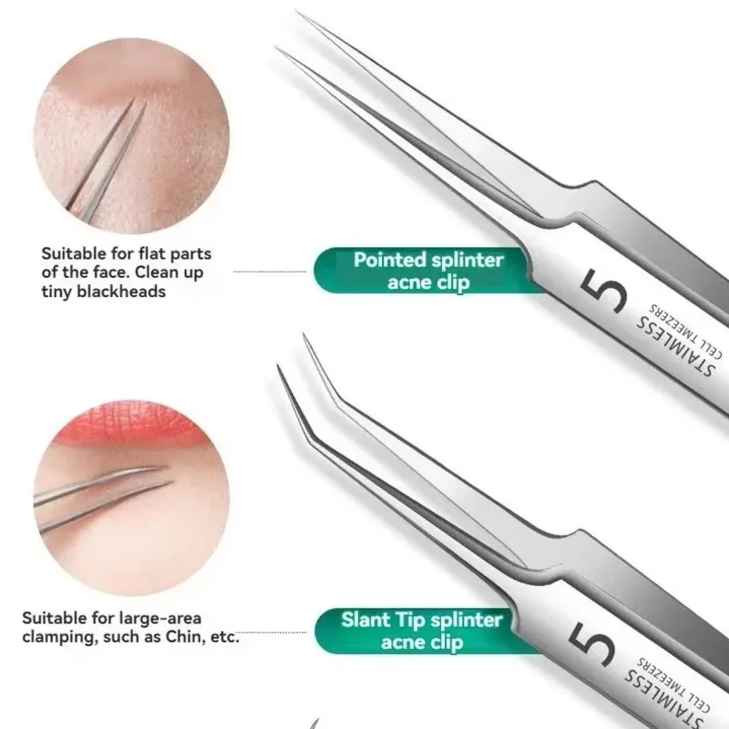 Ensemble d'outils d'élimination de l'acné et des points noirs en acier inoxydable, 8 pièces, pour tous types de peau, outils de beauté, support pour téléphone