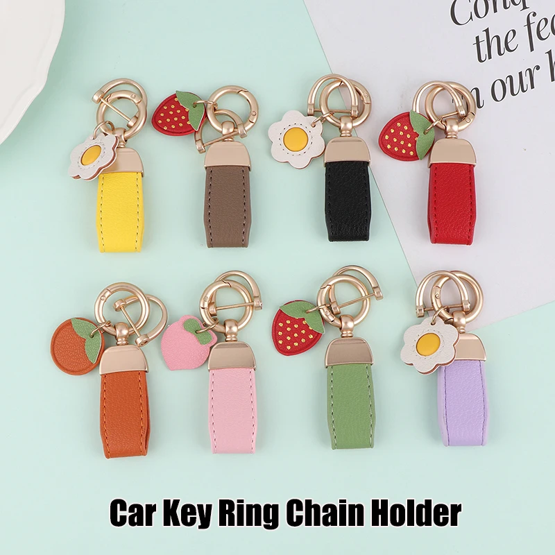 1Pc PU Leather Multiple Colors Plaid Keychain Women Men Buckle Car Key Ring Chain Holder Jewelry Gift Car Accessories