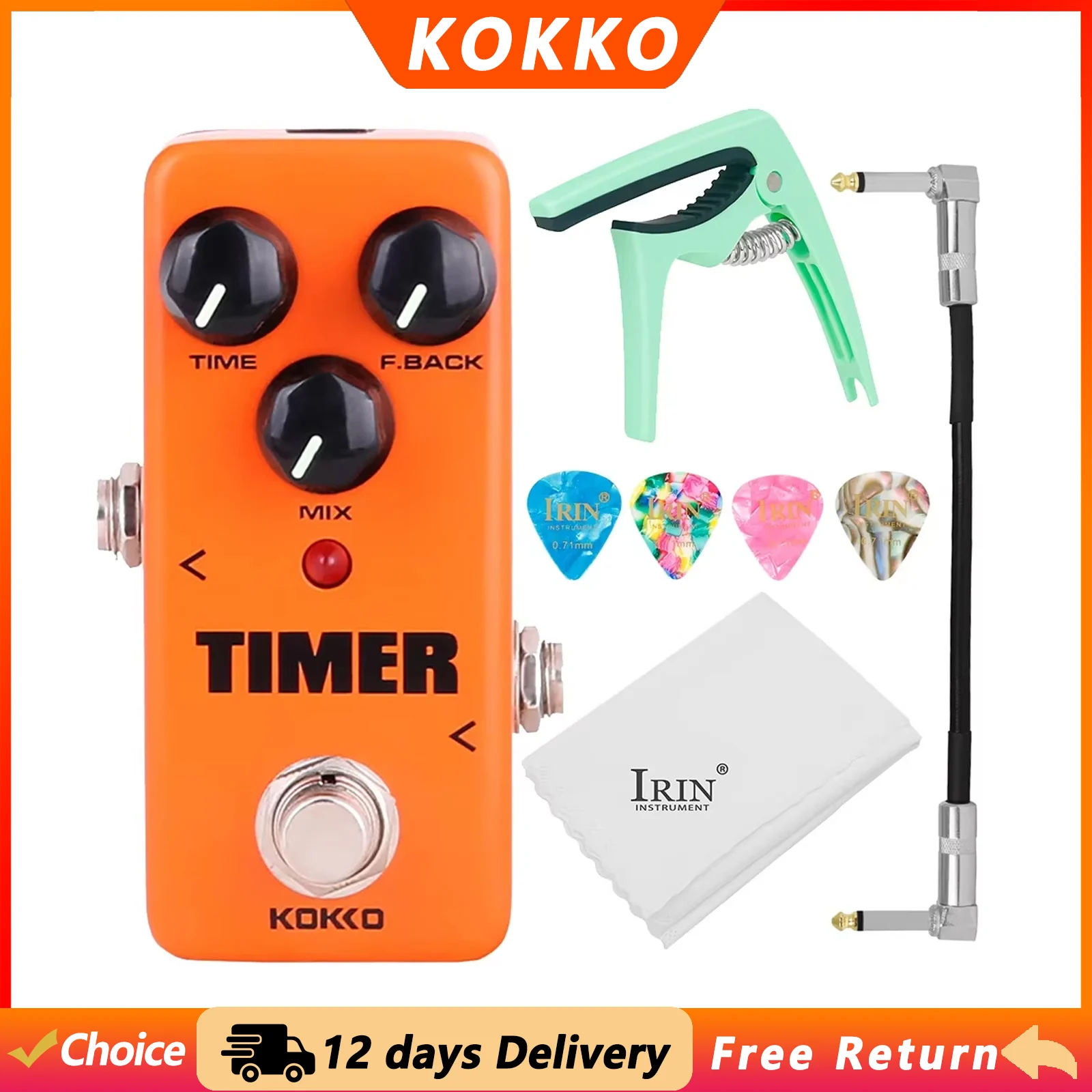 KOKKO TIMER Guitar Classic Digital Time Delay Effect Pedal Hardware Passthrough Design Effects Electric Guitar Parts Accessory