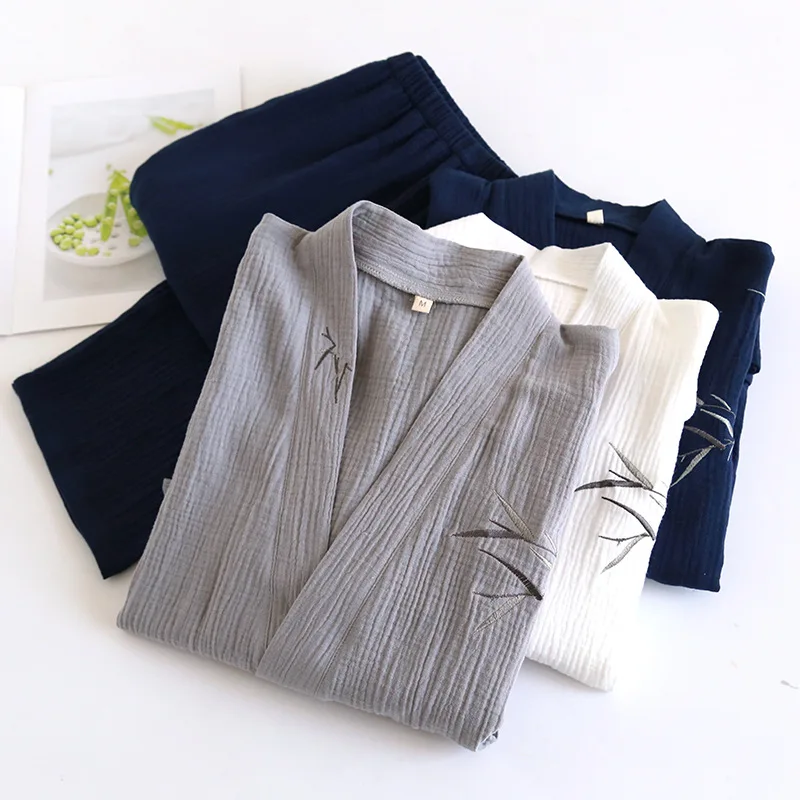 ผู้ชายชุดนอนผ้าฝ้าย 100% Loungewearฤดูใบไม้ผลิฤดูร้อนใหม่Vคอชุดนอนเซ็กซี่ไม้ไผ่พิมพ์ 2PCSกางเกงชุดนอน