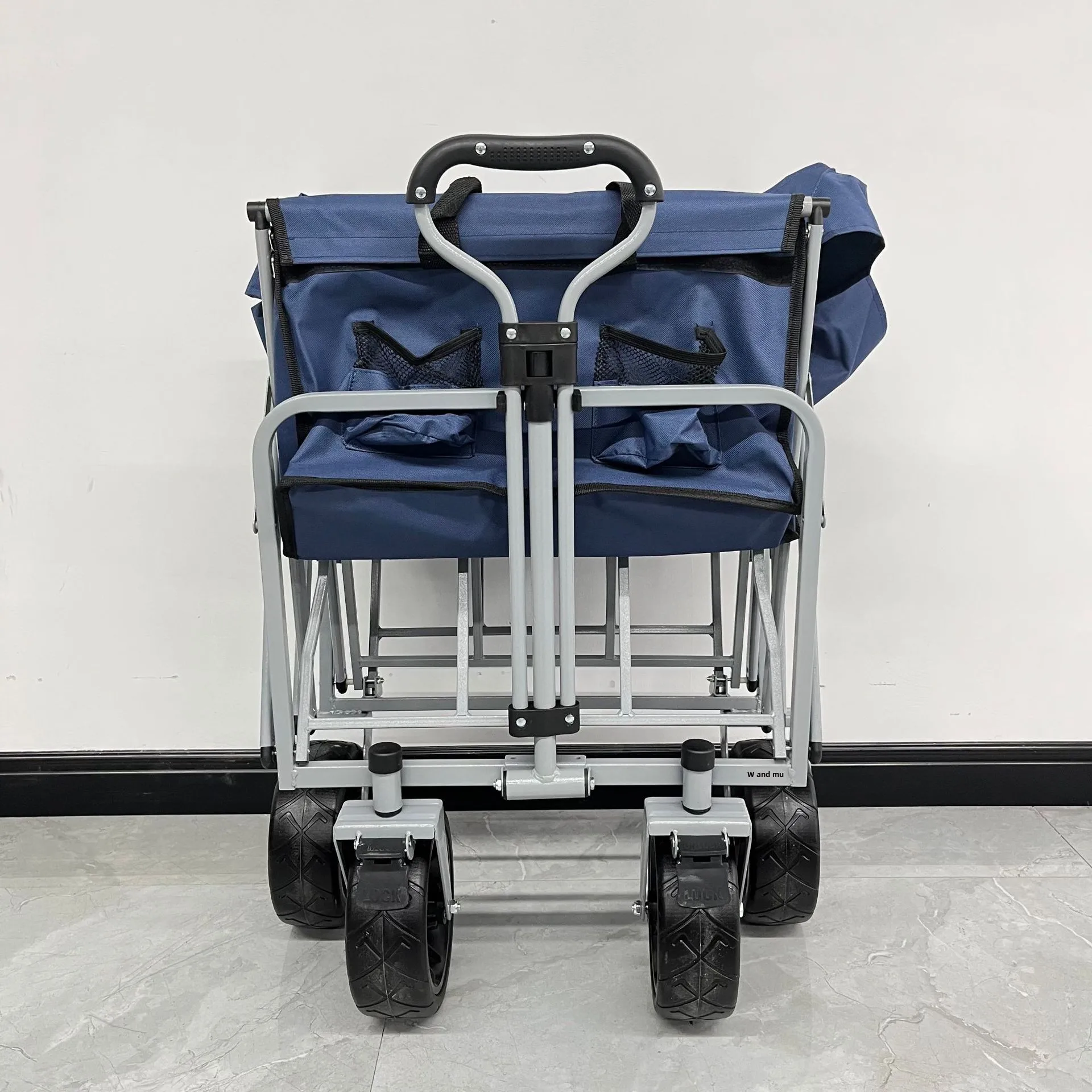 Children's Metal Four-Wheel Camping Wagon Extendable Handle Foldable Pull-along Cart Outdoor Grocery Use Larger Loading Space
