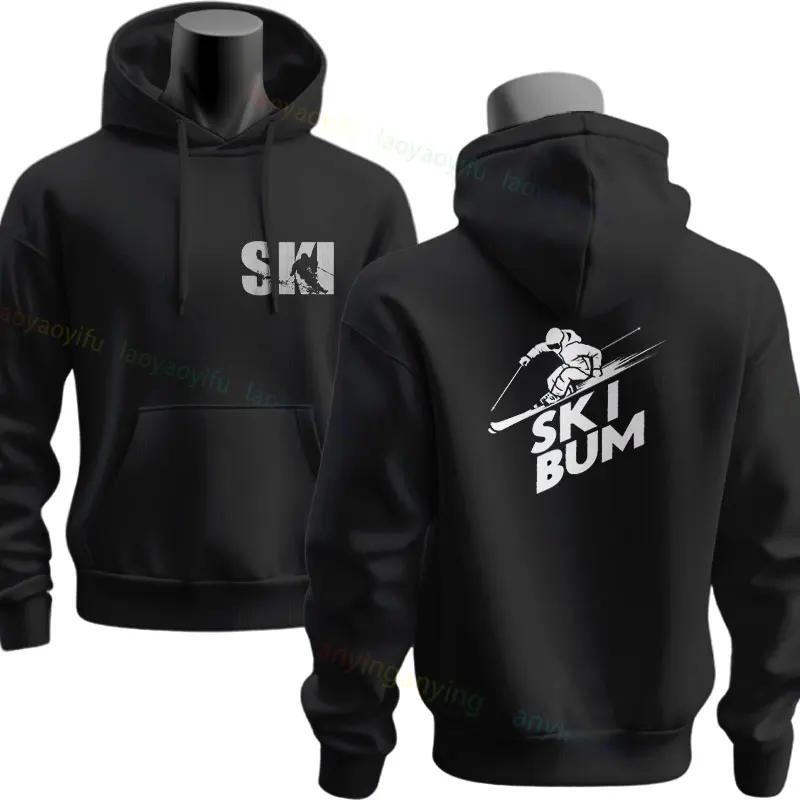 Skier Skiing SKI BUM Women's Graphic Design Hoodie Long Sleeve Pullover Sportswear for Fall & Winter Outdoor Clothing