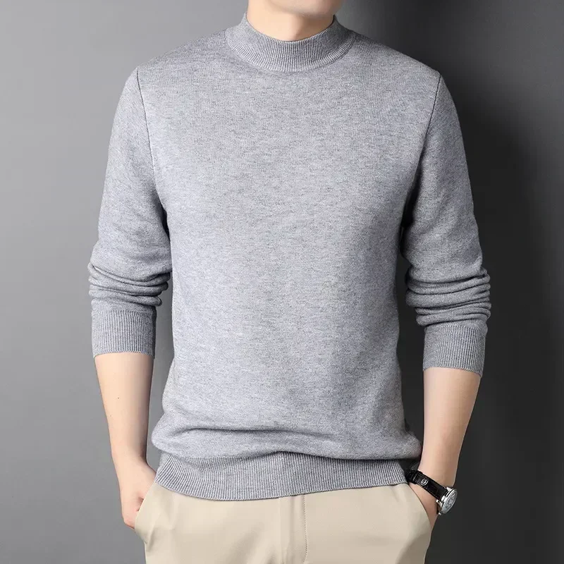 Wool 2024 Brand New Men\'s Cashmere Sweater Half Turtleneck Men Sweaters Knit Pullovers for Male Youth Slim Knitwear Man Sweater