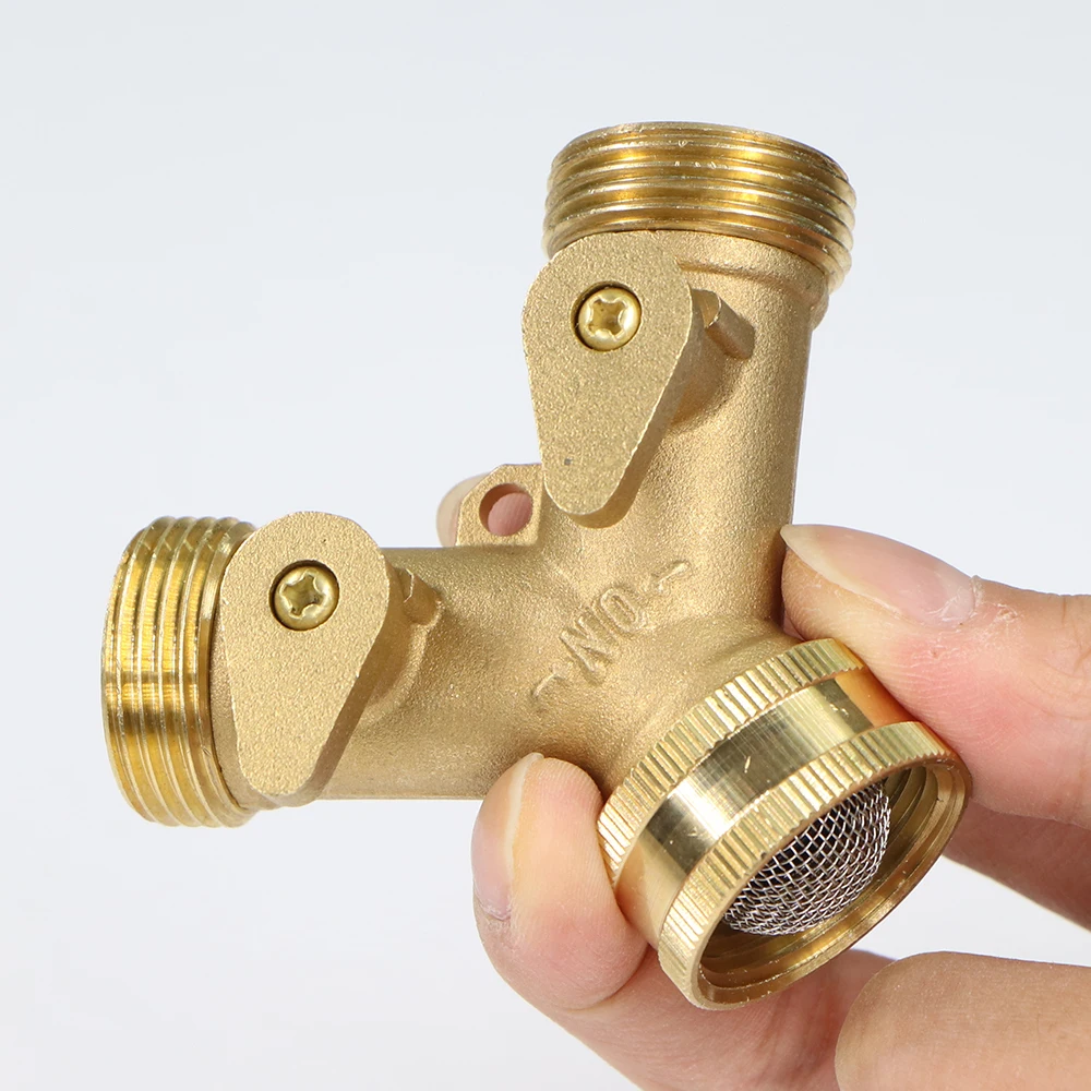 

BSP NPT Thread 3/4" 2-way Brass Ball Valve Adapter Garden Irrigation Faucet Connector Shut Off Built-in Filter Switch Extender