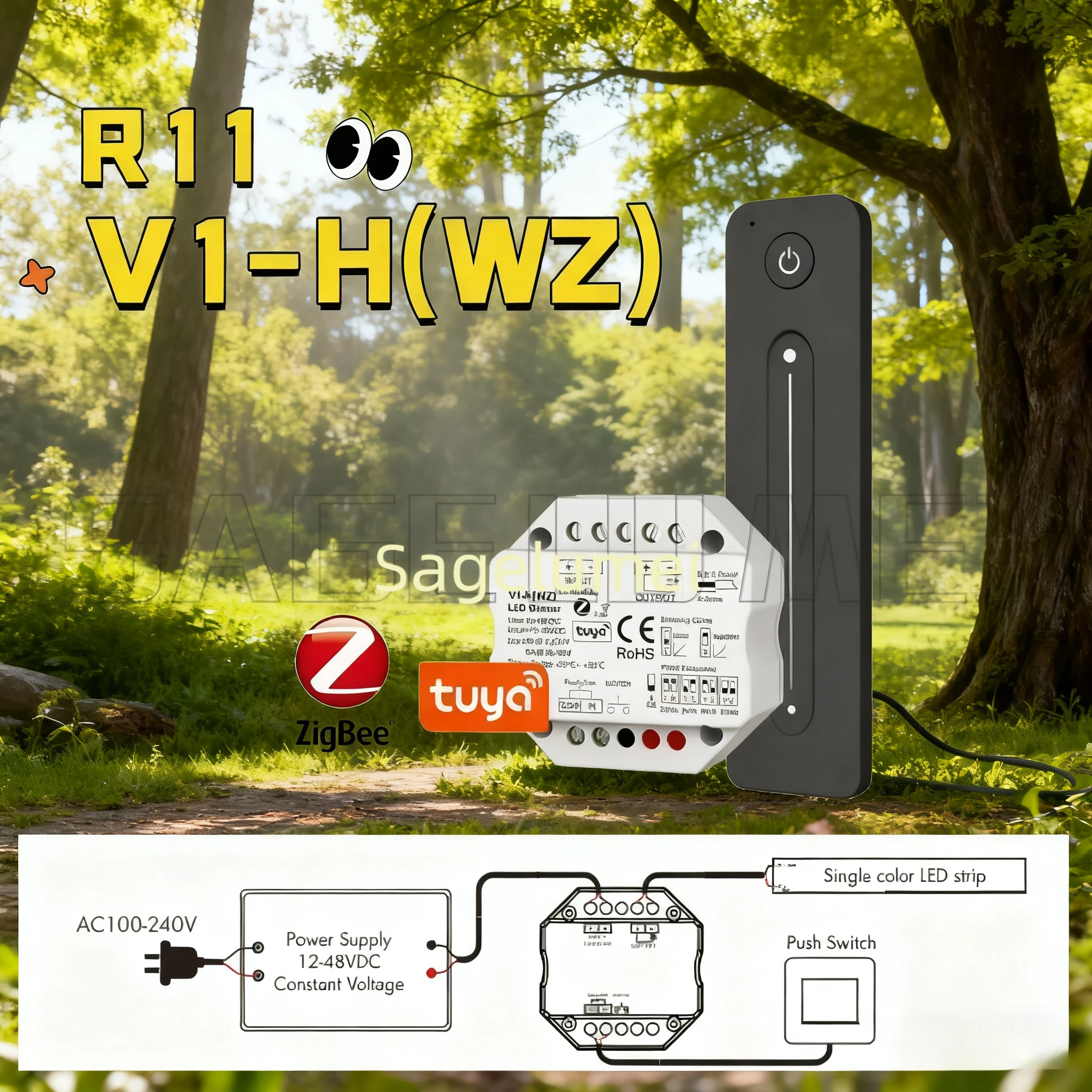 R11 Tuya APP LED CV Controller V1-H(WZ) ZigBee RF2.4G LED Dimmer Remote 4096-Level Smooth Dimming Voice Control For Single Color