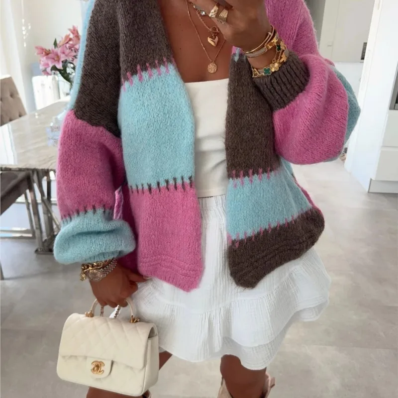 

Autumn Winter Loose Knitted Sweater Women's Fashion Colorful Cute Sweater Jacket Casual Loose Long Sleeved Cardigan Sweaters
