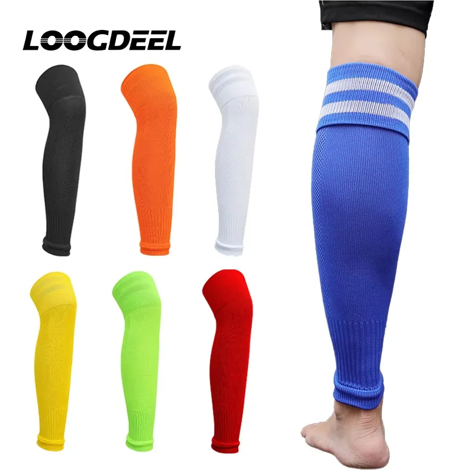 Loogdeel 1Pair Adult Knee Protection Sports Socks High Tube Breathable Soccer Leg Warmers Shin Guard Football Sock Calf Sleeves